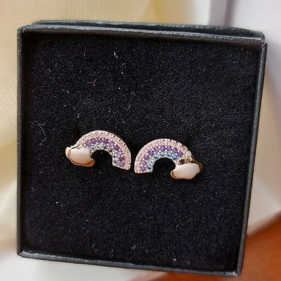 925 Silver Platinum Plated Rainbow Earrings - Picture 5 of 8